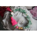 Armband grüner Aventurin, pinkfarbener Buddha + Quaste 